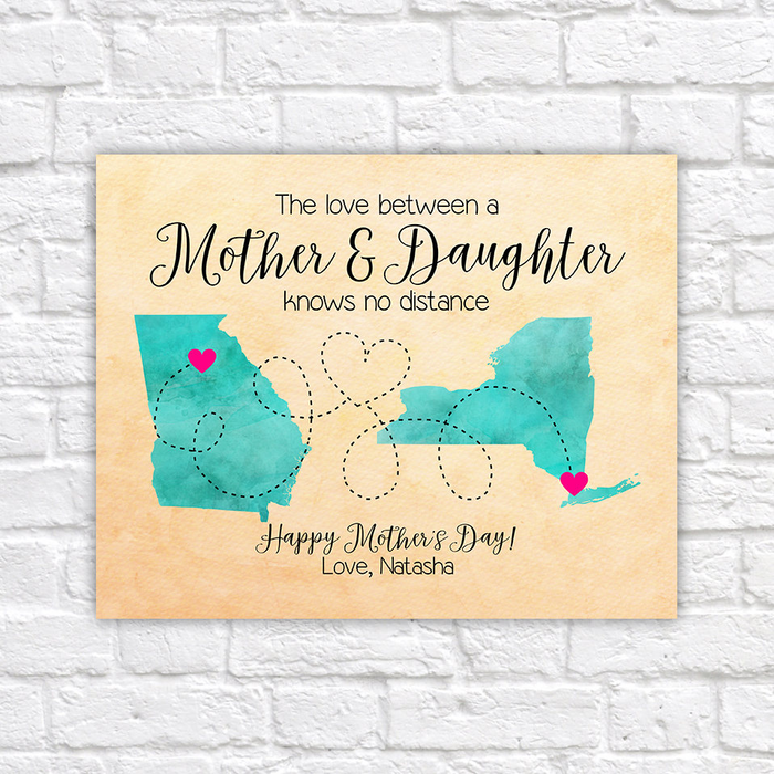 Personalized Distance Poster Canvas Custom State to State for Mom And Daughter The Love Between A Mother And Daughter