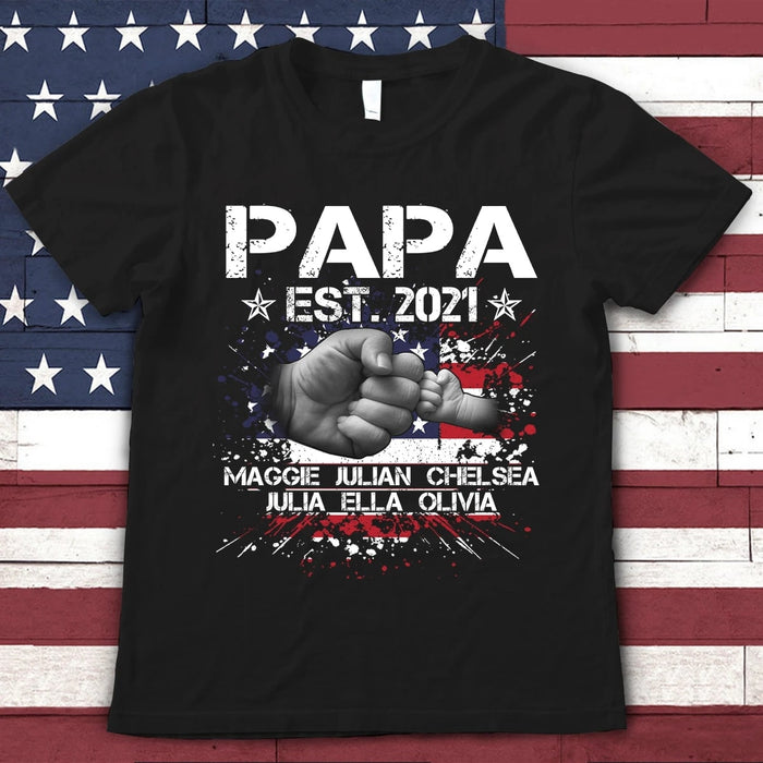 Personalized Shirt For Grandpa Papa Est 2021 Happy Father's Day Custom Kids Names Grandpa Shirt