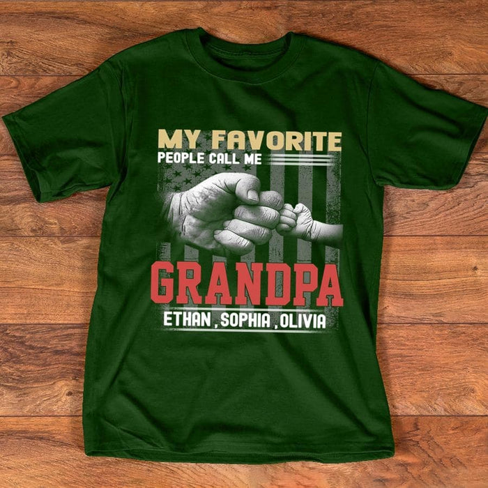 Personalized Tee Shirt For Grandpa My Favorite People Call Me Grandpa Shirt Custom Grandkid Name USA Flag