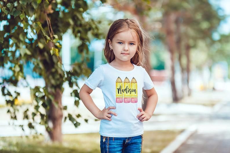 Personalized Shirt for Kid Back To School Custom Name Shirts Design Printed Pencil Top