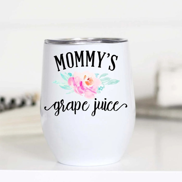 Personalize Wine Tumbler Mommy's Grape Juice Floral Tumbler Custom Nickname 12oz Tumbler For Mom