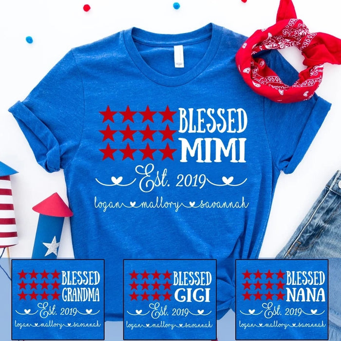 Personalized Shirt For Mimi Blessed Mimi With Grandkids Name Flag Shirt For Grandma