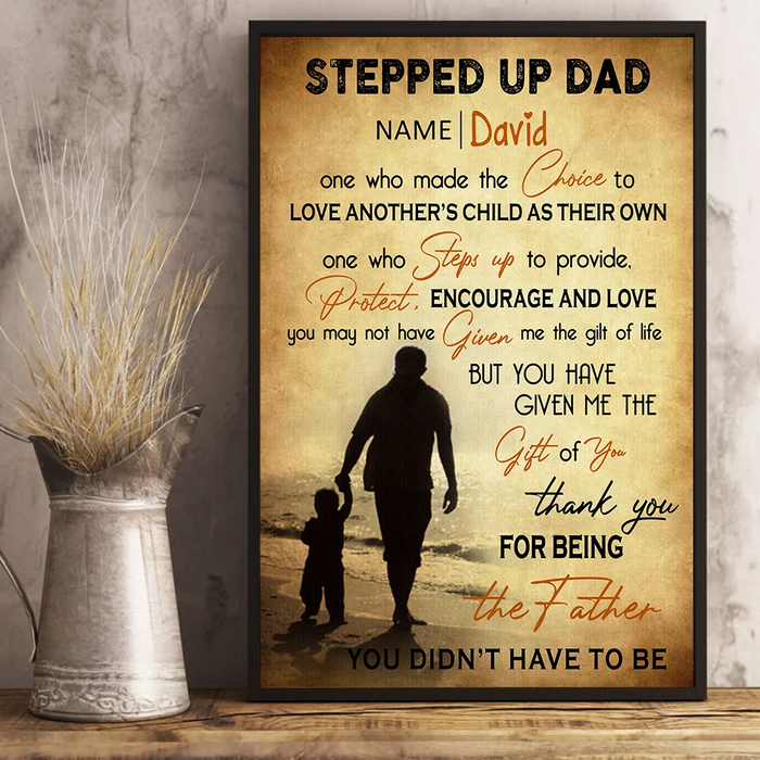 Personalized Canvas Custom Name For Step-Dad Canvas Quotes Stepped Up Dad Canvas For Step-Dad And Son