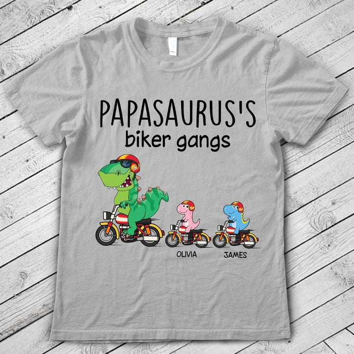 Personalized T-Shirt For Grandpa Papasaurus's Biker Gangs With Grandkids's Name Shirt For Papa