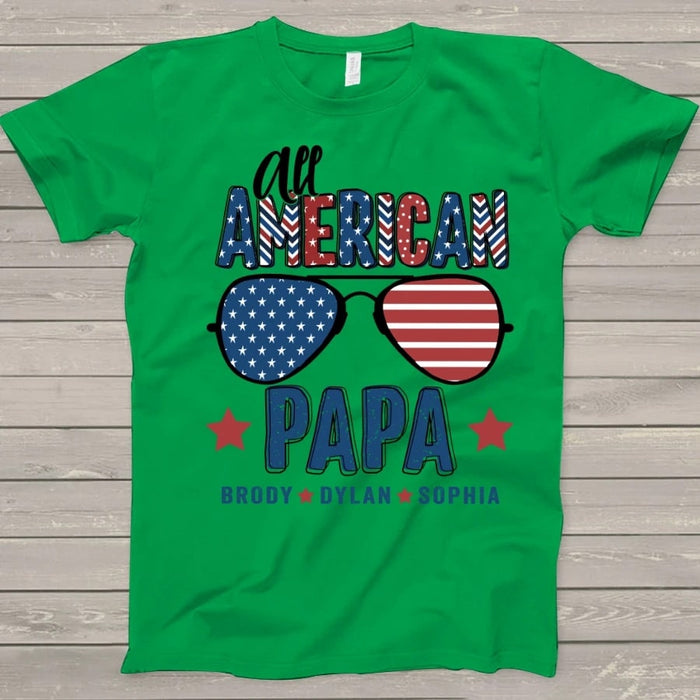 Personalized Shirt For Grandpa All American Papa Shirt Custom Kid Name Happy Father's Day