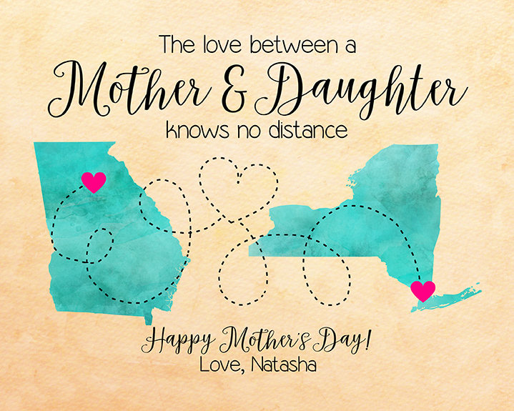 Personalized Distance Poster Canvas Custom State to State for Mom And Daughter The Love Between A Mother And Daughter