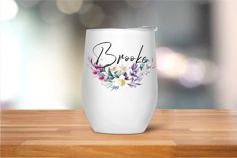 Personalized Name 12oz Wine Glass For Mom Grandma Funny Floral Wine Tumbler Gifts For Nana Abuela