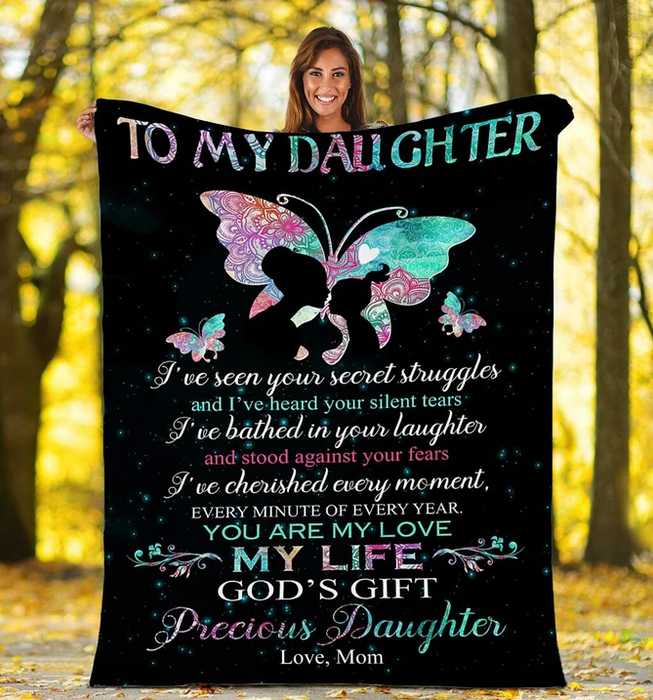 Personalized Fleece Blanket For Daughter From Mom Art Print Designed Butterfly Blanket Gifts For Birthday Graduation