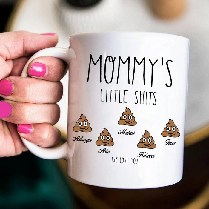 Personalized Mommy's Little Shits Coffee Mug Customized Multi Kids Name Gifts For Mother's Day