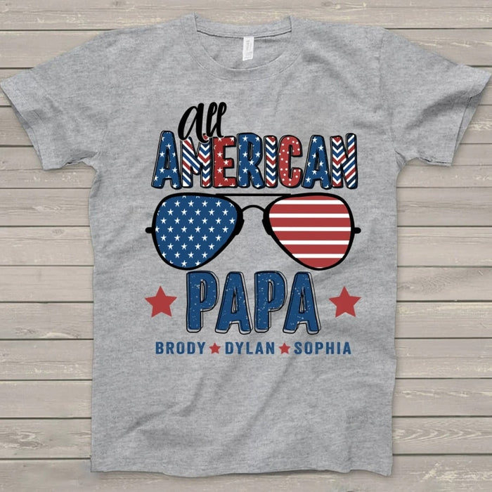 Personalized Shirt For Grandpa All American Papa Shirt Custom Kid Name Happy Father's Day