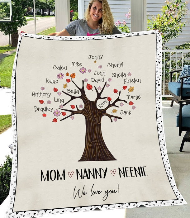 Personalized Fleece Blanket For Grandma Mom Nanny Neenie Custom Kids Name Family Tree Printed