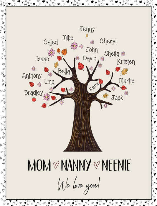 Personalized Fleece Blanket For Grandma Mom Nanny Neenie Custom Kids Name Family Tree Printed