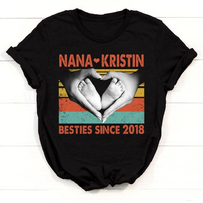 Personalized T-Shirt For Grandma Nana With Grandkids Besties Since 2018 Custom Name