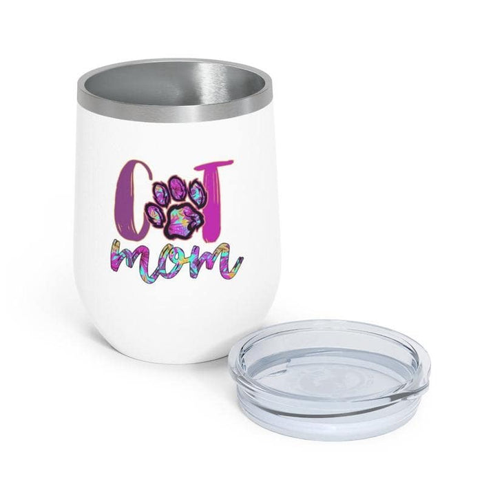 Hippie Cat Mom Wine Tumbler 12oz For Women Girl Funny Pink Paw Print Travel Coffee Mug for Mother Wife