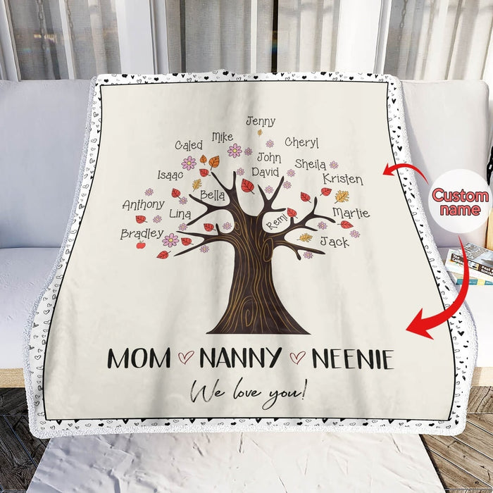 Personalized Fleece Blanket For Grandma Mom Nanny Neenie Custom Kids Name Family Tree Printed