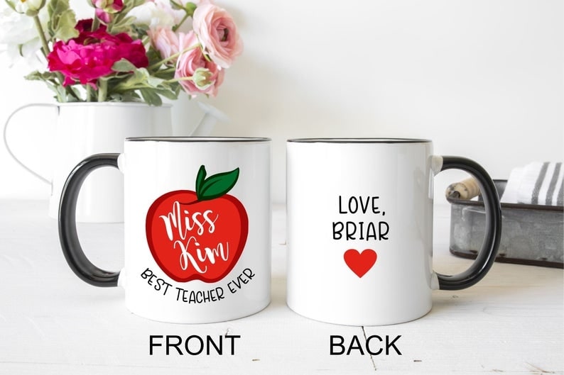 Personalized Accent Mug For Teacher Best Teacher Ever Apple Printed Custom Names Gifts From Student 11oz Mugs