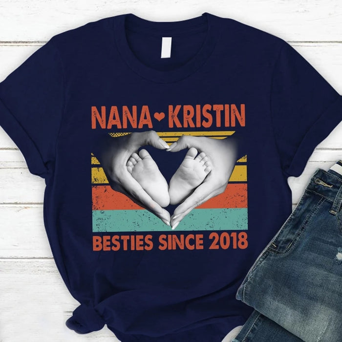 Personalized T-Shirt For Grandma Nana With Grandkids Besties Since 2018 Custom Name