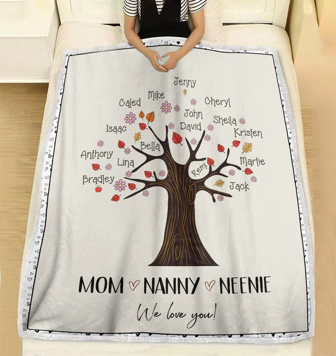 Personalized Fleece Blanket For Grandma Mom Nanny Neenie Custom Kids Name Family Tree Printed