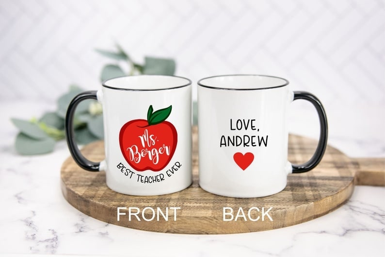 Personalized Accent Mug For Teacher Best Teacher Ever Apple Printed Custom Names Gifts From Student 11oz Mugs