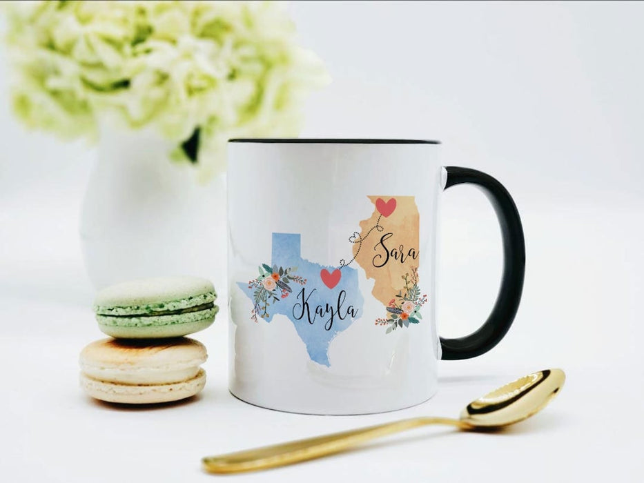 Personalized Accent Mugs For Friend State To State Mug Custom Name And Location 11oz Floral Coffee Mug