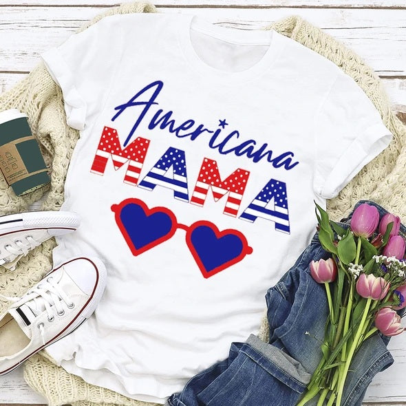 Personalized T-Shirt For Grandma American Mama Shirt Cute Glasses USA Flag Art Printed Shirt For Independence Day