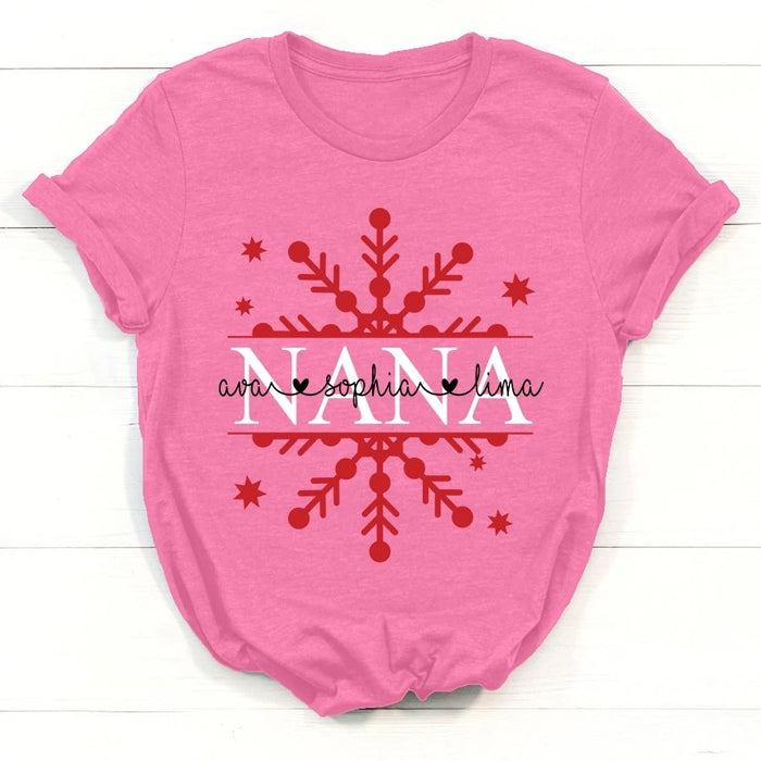 Personalized T-Shirt For Grandma Nana Christmas Snowflakes Shirt Custom Kids Name