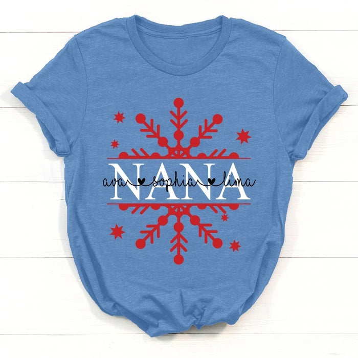 Personalized T-Shirt For Grandma Nana Christmas Snowflakes Shirt Custom Kids Name