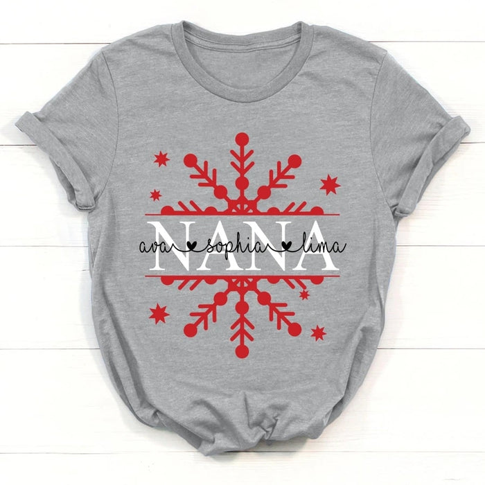 Personalized T-Shirt For Grandma Nana Christmas Snowflakes Shirt Custom Kids Name