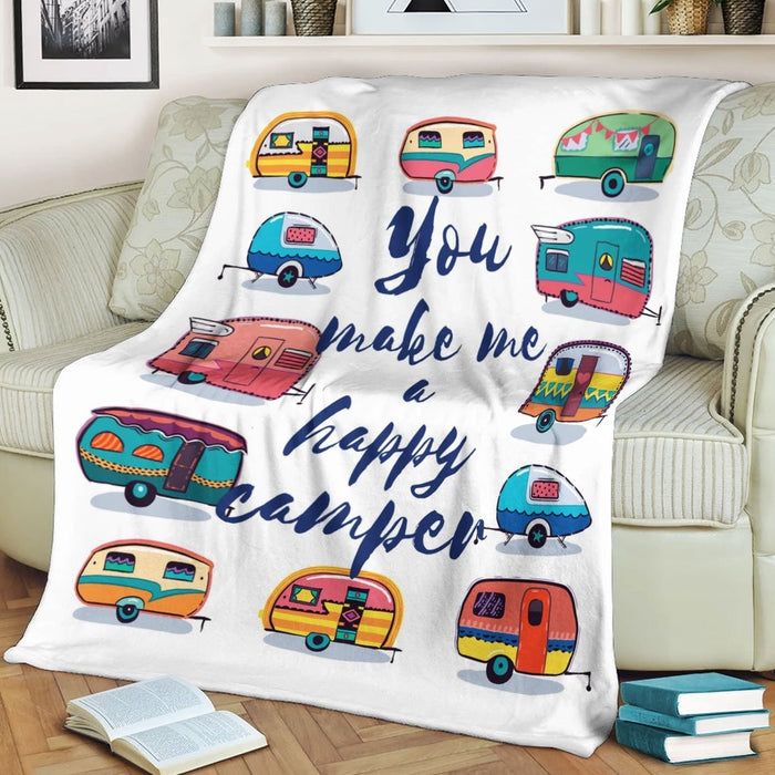 Fleece Blanket For Camping Lovers You Make Me A Happy Camper With Camping Cars Printed