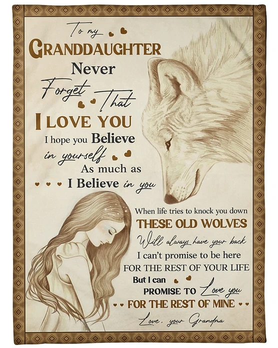 Personalized To My Granddaughter Blanket From Grandma Never Forget That I Love You Old Wolf & Girl Printed