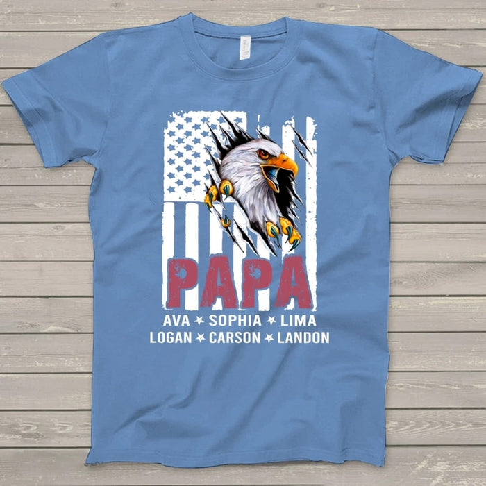 Personalized Shirt For Grandpa Papa With GrandKids Name Art Print Shirts American Flag For Father's Day