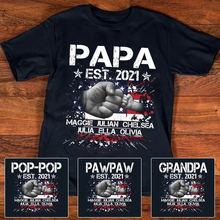 Personalized Shirt For Grandpa Papa Est 2021 Happy Father's Day Custom Kids Names Grandpa Shirt