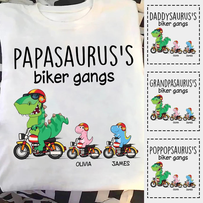 Personalized T-Shirt For Grandpa Papasaurus's Biker Gangs With Grandkids's Name Shirt For Papa