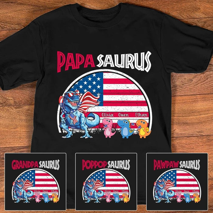 Personalized Shirt For Father's Day Papa Saurus With Grandkid Name Art Print Shirt For Grandpa