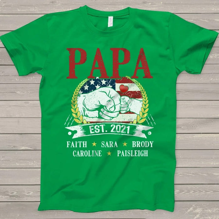 Personalized Shirt For Grandpa Papa Est 2021 With Kids Name American Flag Shirt For Papa