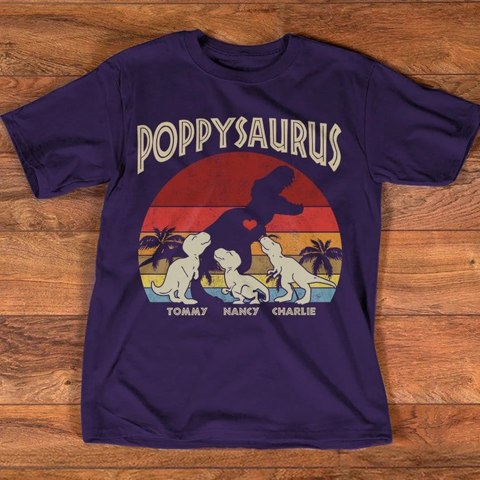 Personalized Shirt For Father's Day  Poppysaurus Papa With Grandkid's Name For Grandpa