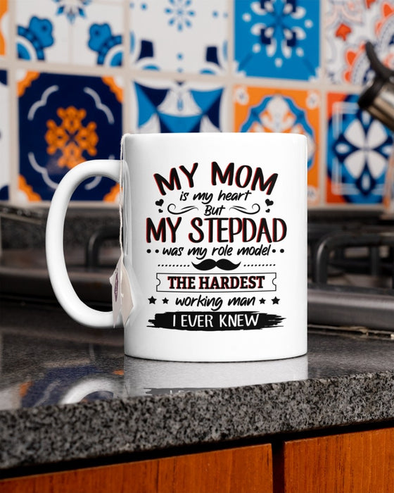 Coffee Mug For Bonus Dad My Mom Is My Heart But My Stepdad Was My Role Model Mug With Beard Printed 11Oz 15Oz Ceramic Mug