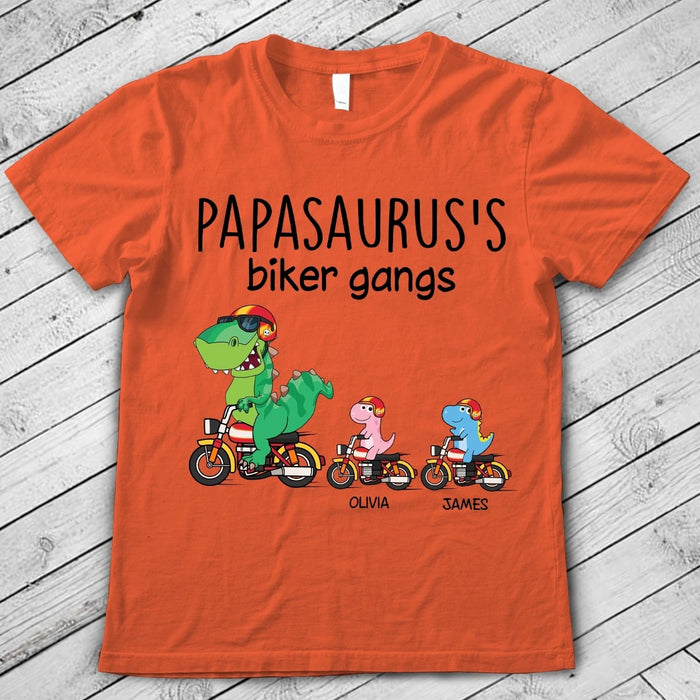 Personalized T-Shirt For Grandpa Papasaurus's Biker Gangs With Grandkids's Name Shirt For Papa