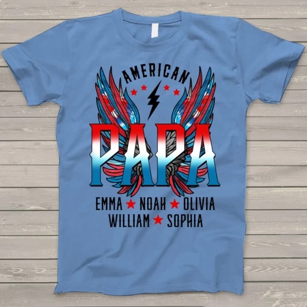 Personalized Shirt For Grandpa American Flag Wings Papa With Grandkids Name