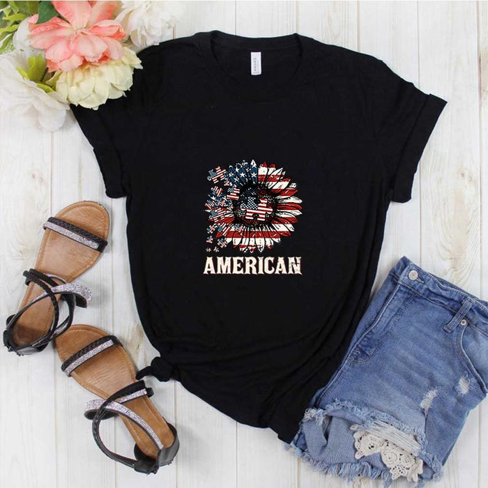 Classic T-Shirt For Women Autism America Sunflower Shirt Red White And Blue Shirt For Independence Day
