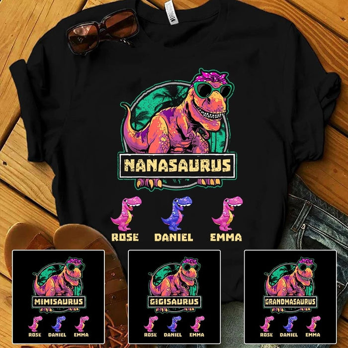 Personalized T-Shirt For Grandma Nanasaurus Shirt Custom Grandkids Name For Mother's Day