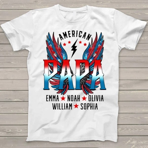 Personalized Shirt For Grandpa American Flag Wings Papa With Grandkids Name