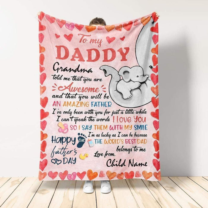 Personalized Fleece Blanket For New Dad Grandma Told Me That You Are Awesome Custom Name Cute Elephant Printed