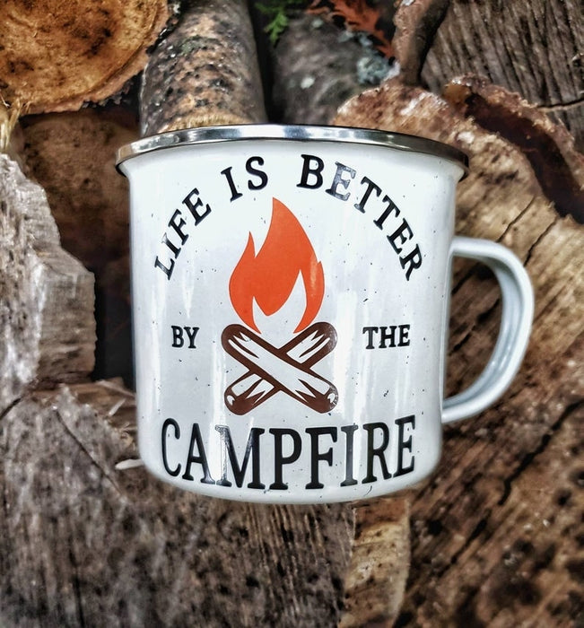 Camping Mug For Campers Life Is Better By The Campfire Mug 12oz Enamel Mug