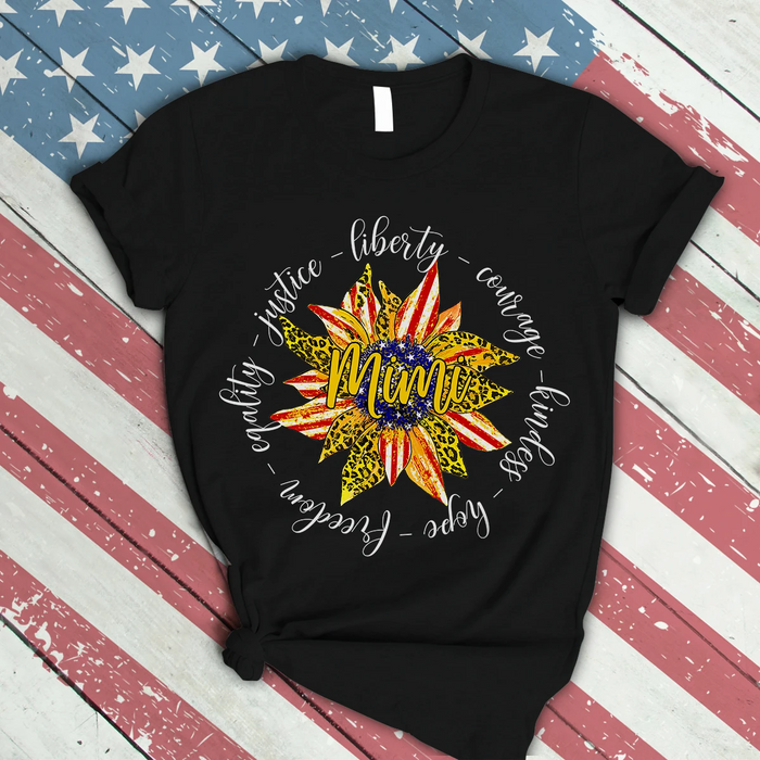 Personalized Shirt For Mimi Design Print Sunflower USA Flag Custom Grandkids's Name