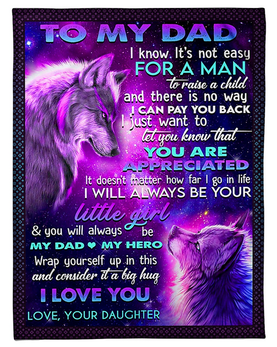 Personalized Fleece Blanket For Dad Print Wolf Family Customized Blanket Gifts for Birthday Fathers Day Thanksgiving