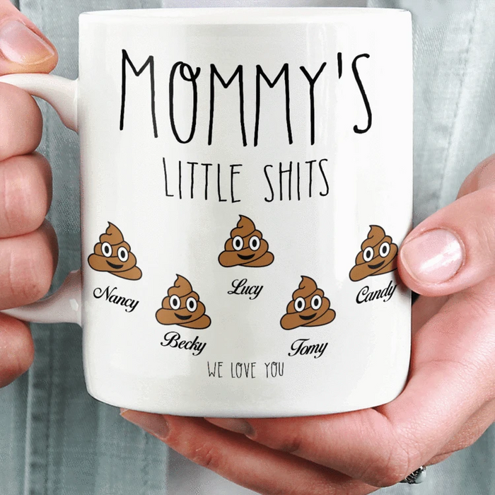 Personalized Mommy's Little Shits Coffee Mug Customized Multi Kids Name Gifts For Mother's Day