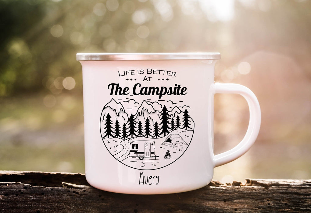 Personalized Camping Mug 12oz For Camper Life Is Better At The Campsite Travel Cup Gifts For Men Women