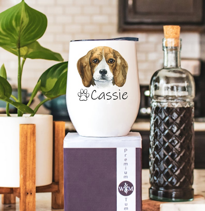 Personalized Wine Tumbler For Dog Lovers Beagle With Paw Custom Dogs Name 12oz Tumbler