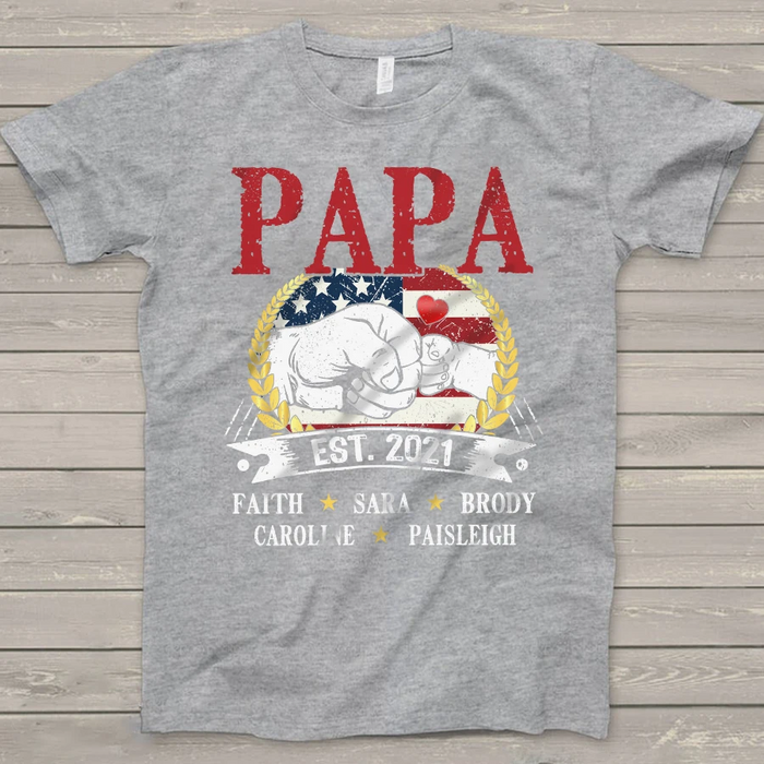 Personalized Shirt For Grandpa Papa Est 2021 With Kids Name American Flag Shirt For Papa